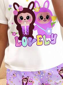 SHEIN 青少年女孩休闲简约圆领短袖短裤睡衣套装，适合夏季