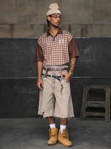 AXEPEAK 男士格子短袖休闲通勤 Polo 衫 - 彩色 - 查看 3