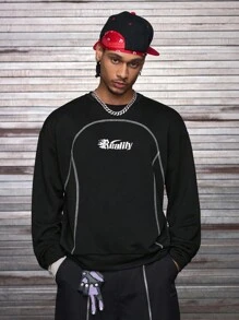 AXEPEAK Sudadera casual de cuello redondo con estampado de letras de manga larga para hombre, otoño e invierno - Negro - Ver 4