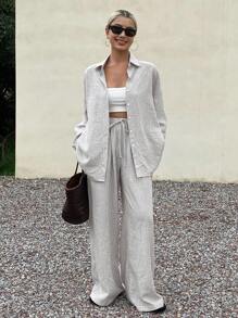 Livesso Women's Linen Style Loose Casual 2 Pieces Set, New Autumn Collection Tracksuits Women Set Lounge Sets For Women - Khaki - View 1