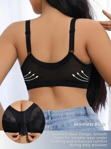 SHEIN 1pc Plus Size Women Front Button Comfortable Underwear Plus Size Bra Front Closure Bra Wireless Bra No Padding Bra Seamless Bra Plus Size Wireless Bra - Black - View 2
