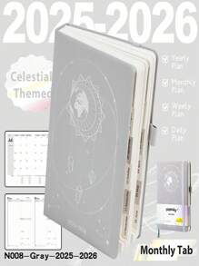 SHEIN 2025-2026 Planner Notebook Agenda English Inner Soft Leather Cover 204Sheets/408Pages Monthly/Weekly/Daily PlanerDairy Journal For Students Gifts Office&SchoolSupplies Stationery Christmas New Year Gifts