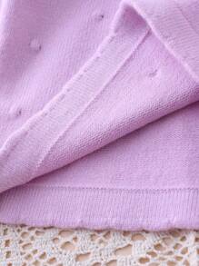 Young Girl Back To School Lavender Bow Lace Trim Round Neck Long Sleeve Sweater, Autumn/Winter - Lilac Purple - View 6