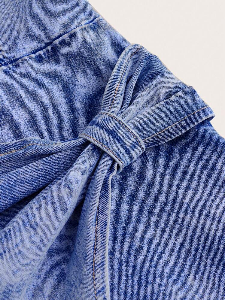 SHEIN MOD Plus Size Women Asymmetric Hem Twist Front Denim Jumpsuit - Dark Wash - View 4