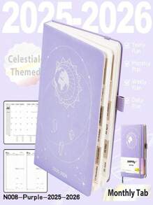 SHEIN 2025-2026 Planner Notebook Agenda English Inner Soft Leather Cover 204Sheets/408Pages Monthly/Weekly/Daily PlanerDairy Journal For Students Gifts Office&SchoolSupplies Stationery Christmas New Year Gifts