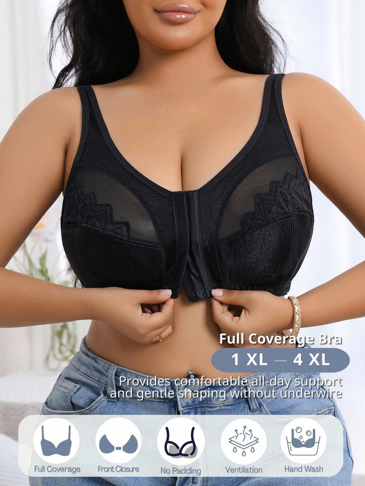SHEIN 1 件加大码女式前扣舒适内裤 - 黑色 - 查看 6