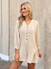 Wildy Bộ đồ liền thân cotton thường ngày cho kỳ nghỉ miền Tây nước Mỹ dành cho nữ Bộ đồ liền thân dài tay Bộ đồ liền thân màu be Quần đùi Bộ đồ liền thân cho nữ Bộ đồ liền thân cài nút Quần áo mùa thu Trang phục dự tiệc trở lại trường Trang phục đồng quê cho nữ Trang phục đi nghỉ dưỡng cho nữ - Màu be - Xem 4