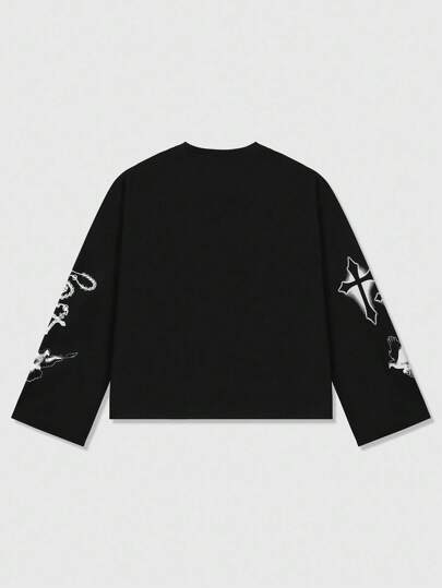 Goth Men's Oversized Short Cross Printed T-Shirt