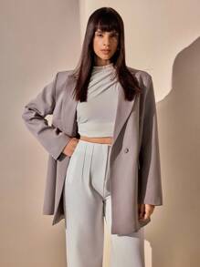 CLARA VERO Long-Sleeve Button-Up Shirt With Classic Collar, Embellished With Small Rhinestones Along The Collar And Front Button Placket, Elegant And Sophisticated Style - Grey - View 4