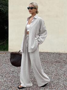 Livesso Women's Linen Style Loose Casual 2 Pieces Set, New Autumn Collection Tracksuits Women Set Lounge Sets For Women - Khaki - View 6