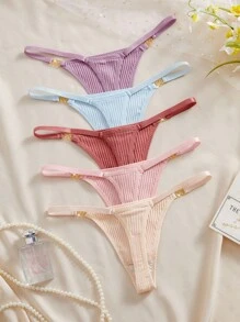 Eraneu 5件套女士简约多色丁字裤，适合夏季 - 彩色 - 查看 2