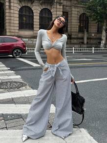 Coolane Women's Fall/Summer Back To School Office Wear Streetwear Going Out Vintage Graphics Striped Baggy Low Rise Pants - Multicolor - View 4