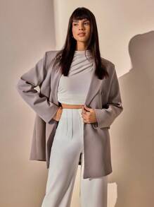 CLARA VERO Long-Sleeve Button-Up Shirt With Classic Collar, Embellished With Small Rhinestones Along The Collar And Front Button Placket, Elegant And Sophisticated Style - Grey - View 1