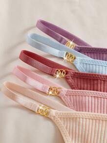 Eraneu 5件套女士简约多色丁字裤，适合夏季 - 彩色 - 查看 3