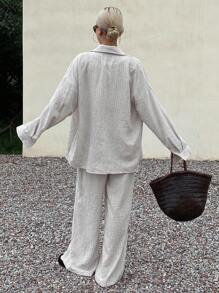 Livesso Women's Linen Style Loose Casual 2 Pieces Set, New Autumn Collection Tracksuits Women Set Lounge Sets For Women - Khaki - View 2