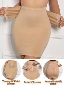 SHEIN 女士无缝高腰收腹束腰提臀塑身前钩扣塑身裙 - 杏色 - 查看 1