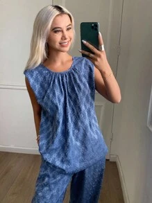 Livesso Autumn New Back To School Loose Casual Two Pieces Set For Women Lounge Sets For Women - Blue - View 2