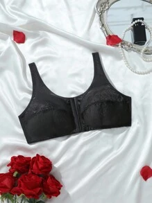SHEIN 1pc Plus Size Women Front Button Comfortable Underwear Plus Size Bra Front Closure Bra Wireless Bra No Padding Bra Seamless Bra Plus Size Wireless Bra - Black - View 7