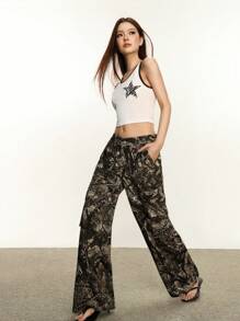 Rina Fox Women Contrast Color Star Print Sleeveless Tank Top, For Concert, Back To School - Black and White - View 2