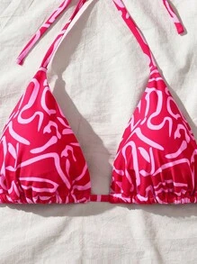 Swim Mod Set de 2 piezas Bikini con estampado aleatorio y escote halter para mujer, para el verano - Multicolor - Ver 3