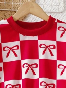 Set de 2 piezas de estilo casual y minimalista con moño rojo para niñas - Rojo - Ver 4