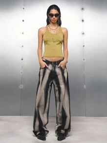 LYSMO Women's Mustard Yellow Rhinestone Decor Cropped Tank Top,Summer Night Out Fashion Round Neck Diamante Vest,Grunge Punk Y2K 2000s Streetwear Chic - Green - View 7
