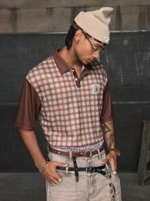 AXEPEAK 男士格子短袖休闲通勤 Polo 衫 - 彩色 - 查看 5