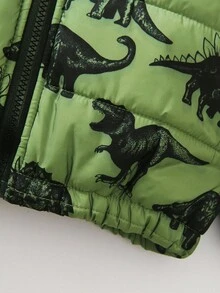 1pc Young Boy's Thick Dinosaur Print Casual Long Sleeve Cotton Jacket, Suitable For Daily Wear, Commuting, School, Autumn/Winter, Outdoor Activities Fall