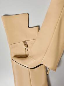 SHUZIA Women Fashion Comfortable Folded Over Over-Knee Heeled Boots With Lock Decor - Beige - View 5