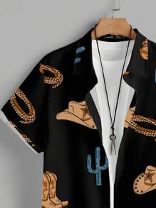 Manfinity RSRT Men's Casual Western Style Printed Shirt, Summer