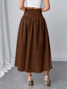 Firerie 新款休闲百搭轻薄仿亚麻喇叭裙，夏日度假波西米亚风优雅休闲裙 - 棕色 - 查看 2