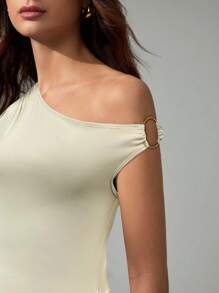 SHEIN Tall Váy cổ lệch màu thanh lịch dành cho nữ - Màu be - Xem 6