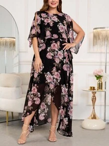 SHEIN Clasi Rochie elegantă de culoare caisă pentru femei plus size, potrivită pentru nuntă, ținută de petrecere de vară, Haine pentru femei plus size, ținute pentru ieșiri în oraș, Haine de toamnă, Rochii maxi pentru femei, Rochii pentru femei, Rochii elegante pentru femei, Rochii pentru femei plus size, Rochii de toamnă pentru femei, Rochii pentru femei, Rochii pentru femei, Rochii de petrecere - Multicolor - Vizualizare 4