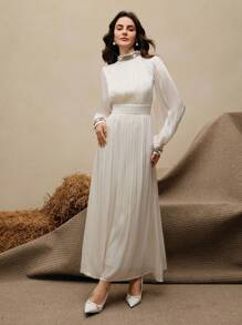 Anewsta Women's High-End Elegant Flowing Rhinestone Embellished Long Dress - White - View 2