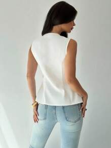 Firerie Women's Elegant Refined Daily Commute Fashion Metal Button Decor Sleeveless Fitted White Shirt Blouse - White - View 4