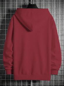 EURMUSE Áo nỉ có mũ trùm đầu in chữ cotton thông thường dành cho nam - Màu Đỏ Sâu - Xem 2