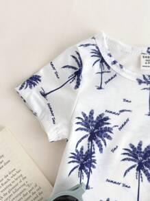 Baby Tropical & Letter Graphic Tee & Shorts - Blue and White - View 7