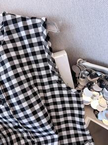 Franclia Chemise décontractée à col rond sans manches à carreaux et à simple boutonnage pour femmes, printemps/été - Noir et Blanc - Voir 6