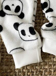 SHEIN 男婴幼儿新生儿0-3岁秋冬毛绒法兰绒可爱熊猫家居服和外套卫衣套装 - 黑與白 - 查看 5