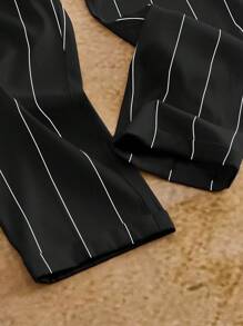 HIMLAND 舒适男士七分裤，带有纹理图案和口袋设计，细条纹裤，男士黑白裤，男士细条纹裤，男士正装裤，竖条纹裤，男士正装裤，秋季，旧款 - 黑與白 - 查看 3