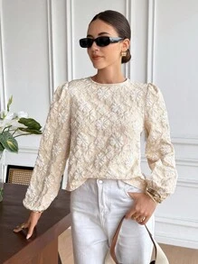 Serisse 女士纯色印花蝴蝶结优雅长袖衬衫，秋季女士，返校，乡村音乐会，商务休闲女士，女士教师，约会之夜女士，生日，女士早午餐，西方女装，商务休闲女士 - 杏色 - 查看 4