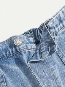 SHEIN Tween Boy Personalized Versatile Comfortable Casual Holiday Water Washed Soft Fashion Street Baggy Non-Stretch Lightweight Denim Pants, Spring/Autumn - Light Wash - View 7