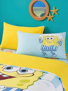 SpongeBob SquarePants | SHEIN 3 件套床上用品，柔软温暖的拉绒材质，蓝色条纹卡通图案羽绒被套，适用于单人床/双人床/大号床/特大号床 - 彩色 - 查看 6