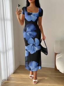 Modelyn 夏季甜心领口美人鱼荷叶边下摆紧身连衣裙 - 彩色 - 查看 5