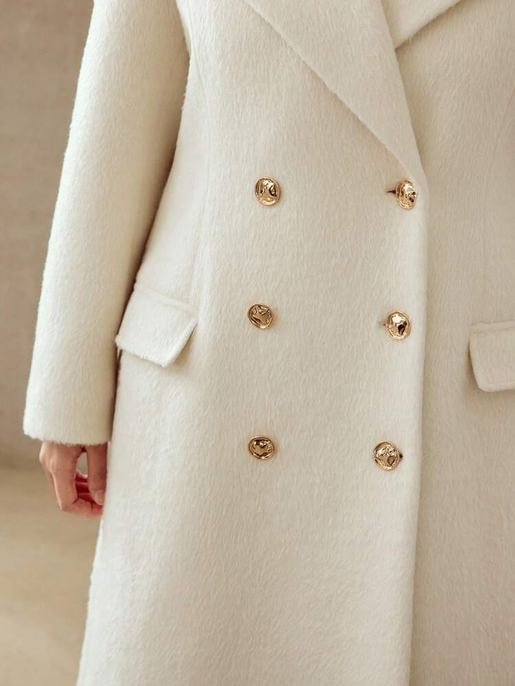 ELEGANT OVERSIZED COLLAR CINCHED WAIST METAL BUTTON WOOL BLEND LONG OVERCOAT, AUTUMN/WINTER FALL