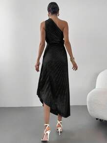 Firerie Damen Neuer Stil Gold Plissee/Asymmetrischer Saum Kleid, Gold Einschulter Kleid, Brautjungfern Kleid für Hochzeitsfeier, geeignet für Strandurlaub, Gartenfest, romantische Hochzeitssaison, Brautjungfer, Outdoor-Aktivitäten/Sommeroutfits/Abschlussballkleid/Urlaubsoutfits/Partys