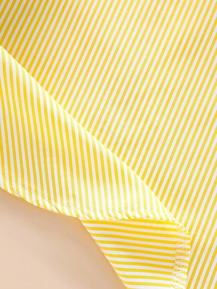 Elladie kids 1pc Girls Striped Long Sleeve Polo Collar Shirt, Casual Lifestyle Wear For Daily, Outdoor, Vacation (4-7 Years Old), Spring/Summer Girls Yellow Striped Shirt Striped Shirt For Girls Yellow Striped Shirt Kids Striped Shirt Toddler Girl Striped Shirt Fall Winter - Yellow - View 6