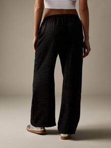 MISSGUIDED 宽腿亚麻质感长裤，松紧腰抽绳阔腿裤，轻盈休闲宽松夏季海滩度假装，高腰飘逸裤