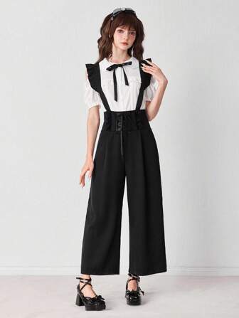 EDITION Pantalones de mujer de unicolor versátiles y con cruce de lazos a la moda