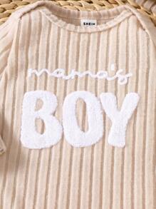 SHEIN Combinaison à manches longues et chapeau pour bébé unisexe nouveau-né, imprimé de lettres, confortable et décontracté. Convient pour toute occasion en automne et en hiver - Kaki - Voir 7